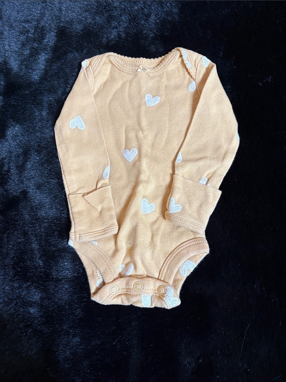 Carter's peach Long-Sleeve Baby Bodysuit with White Hearts